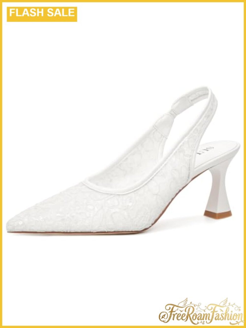 Lace Mesh Slingback Kitten Heel Pointed Toe Bridal Pump